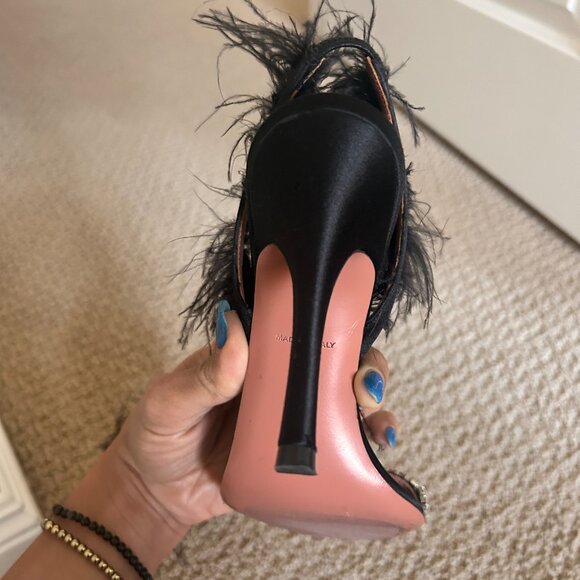 Amina Muaddi ADWOA FEATHER SLING BACK SATIN SANDAL (sz 37) - Picture 5 of 12